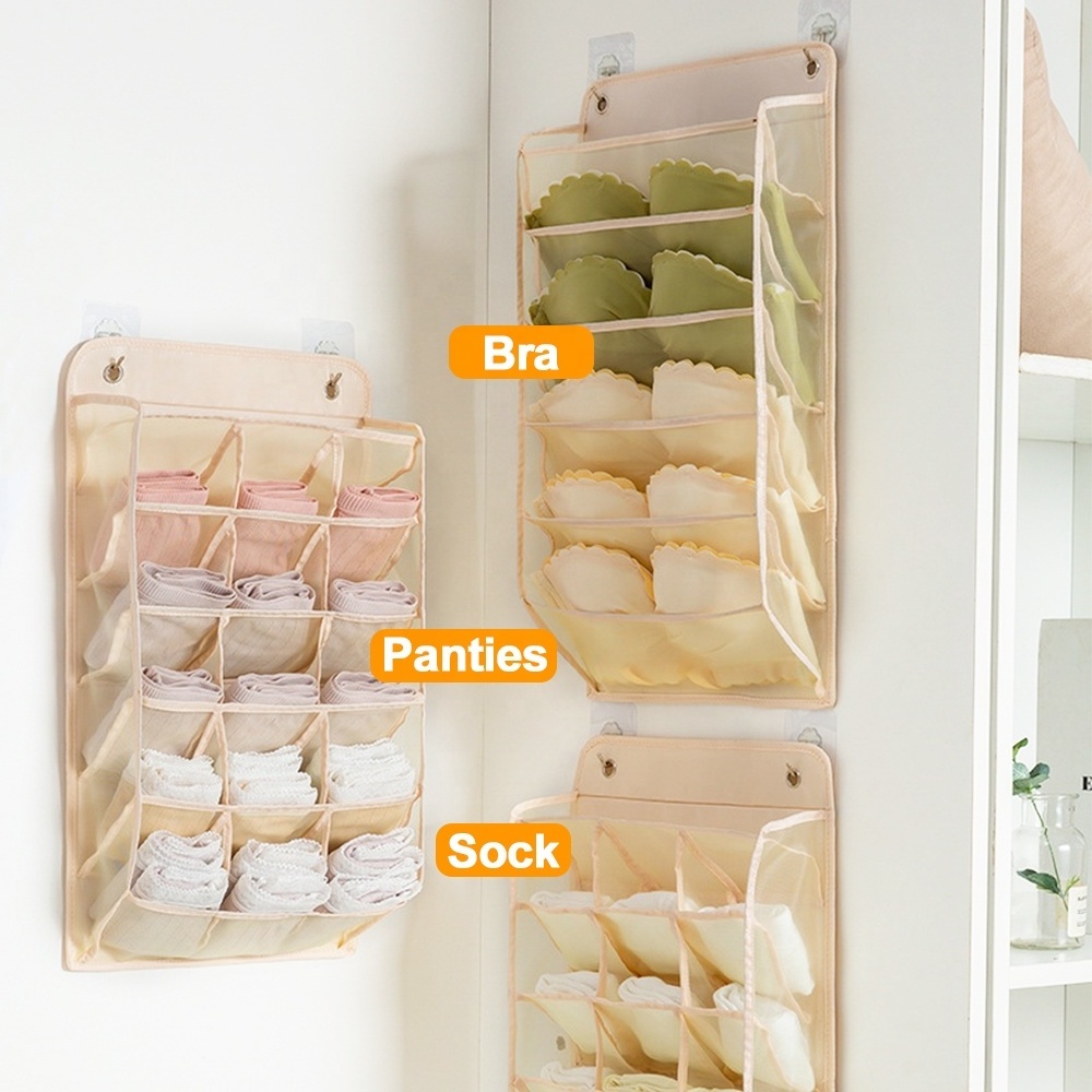 Amazon hot selling Mesh Hanging Clothes Storage Bag for Closet Underwear Organizer for Socks Bras Toys