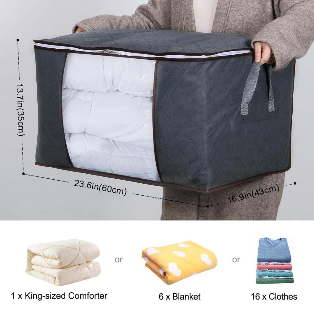 Eco-Friendly 3 Layer Non Woven Fabric Transparent Window Clothes Quilt Foldable Storage Bag Organizer