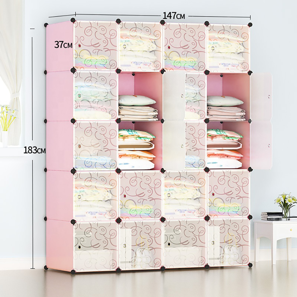 Stackable Portable Shelves Modular Cabinet Cube Storage Closet Organizers  with Doors and Hammer