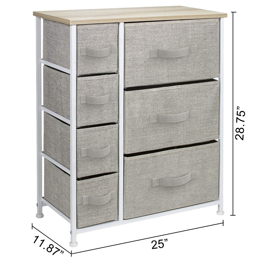 Steel Frame Vertical Dresser Fabric Bins Organizer Drawer Chest Dresser Storage Tower with Fabric Bins