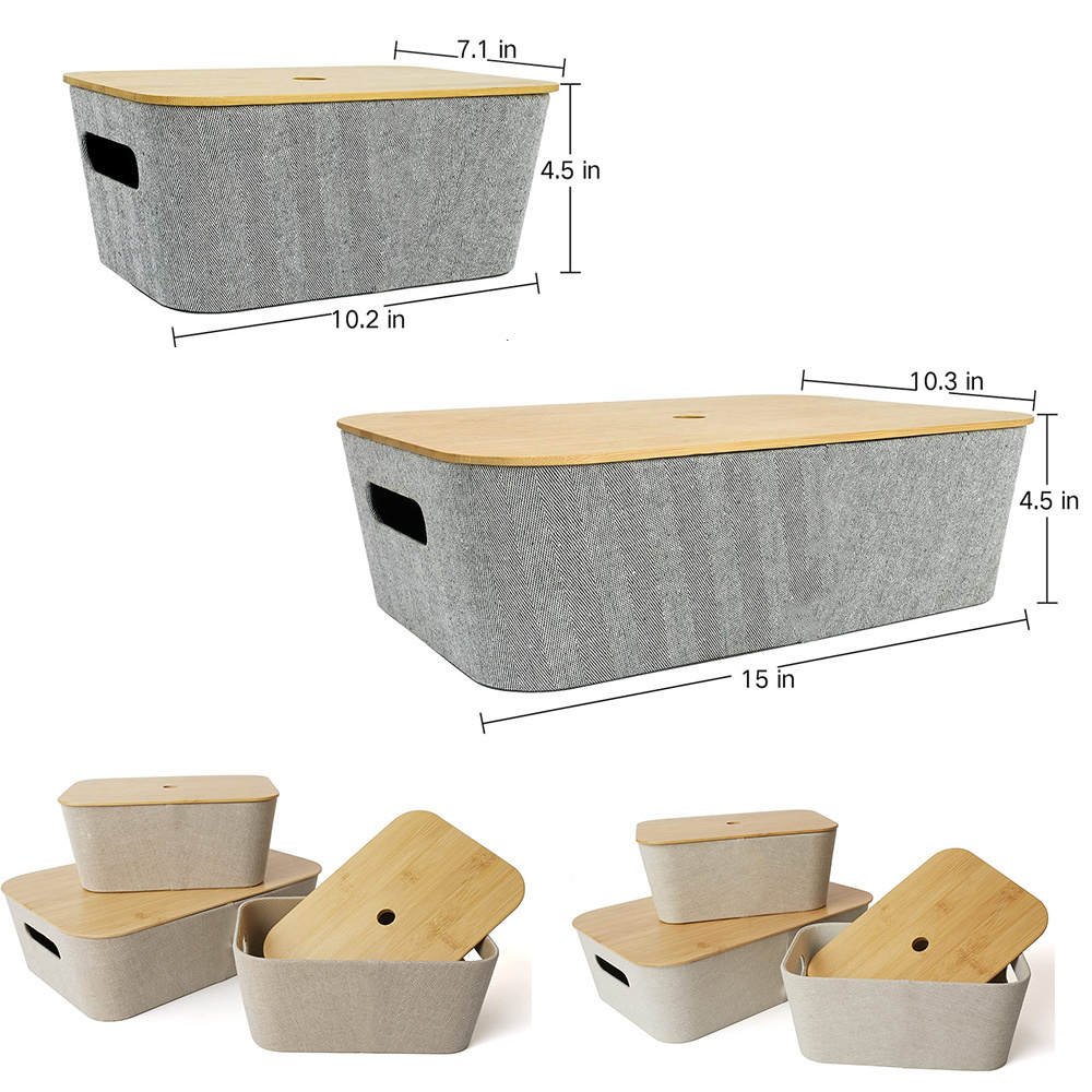 Dustproof Fabric Storage Basket with Bamboo Lid, Storage Cube for Toiletries Storage, Stackable Fabric Storage Box