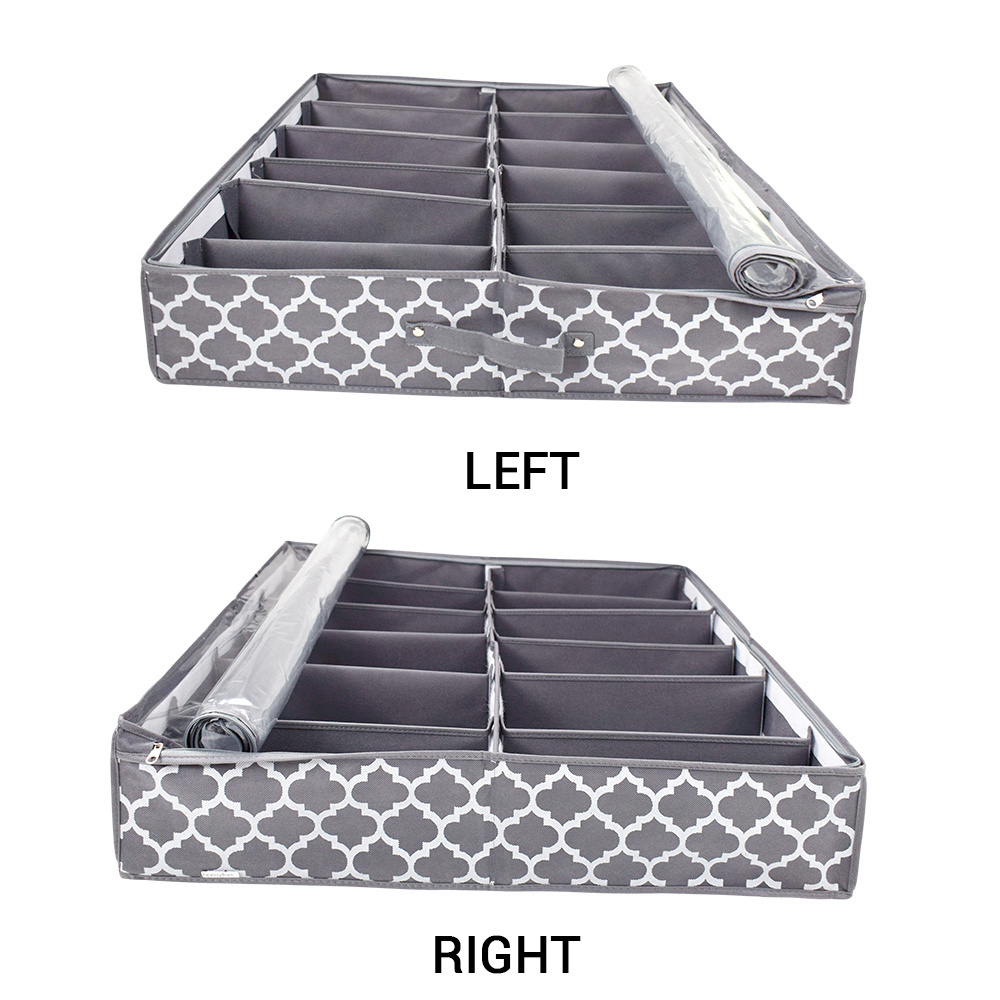 Large Underbed Shoe Organizer Box Adjustable Dividers Collapsible Linen Fabric Container Drawers with 12 Cells Storage Solution