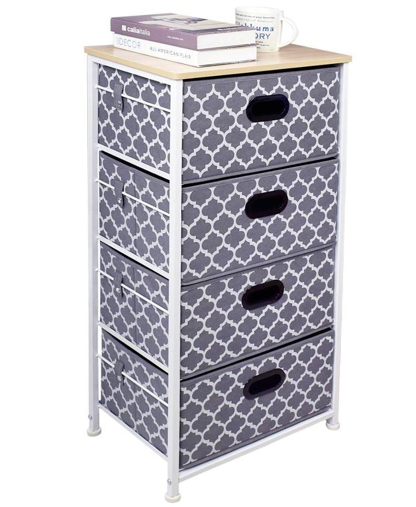 White Nightstand Dresser Storage Tower - 4 Wicker Drawers Storage Shelf - Paulownia Wood Side Tables/End Tables