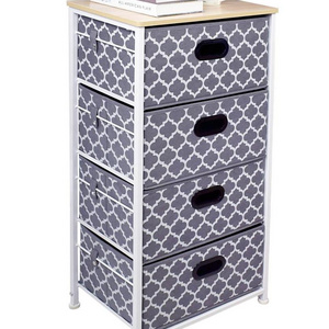 White Nightstand Dresser Storage Tower - 4 Wicker Drawers Storage Shelf - Paulownia Wood Side Tables/End Tables