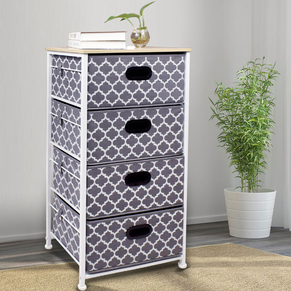 White Nightstand Dresser Storage Tower - 4 Wicker Drawers Storage Shelf - Paulownia Wood Side Tables/End Tables