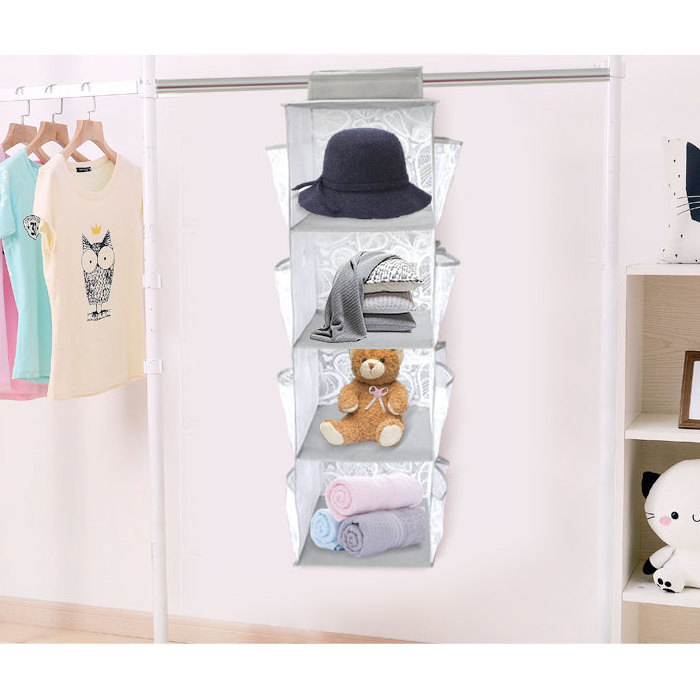 4 Tier Shelf Hanging Closet Organizer Cloth Hanging Dresser with 8 pockets Hanging Closet Cubby for Sweater Handbag Organizer