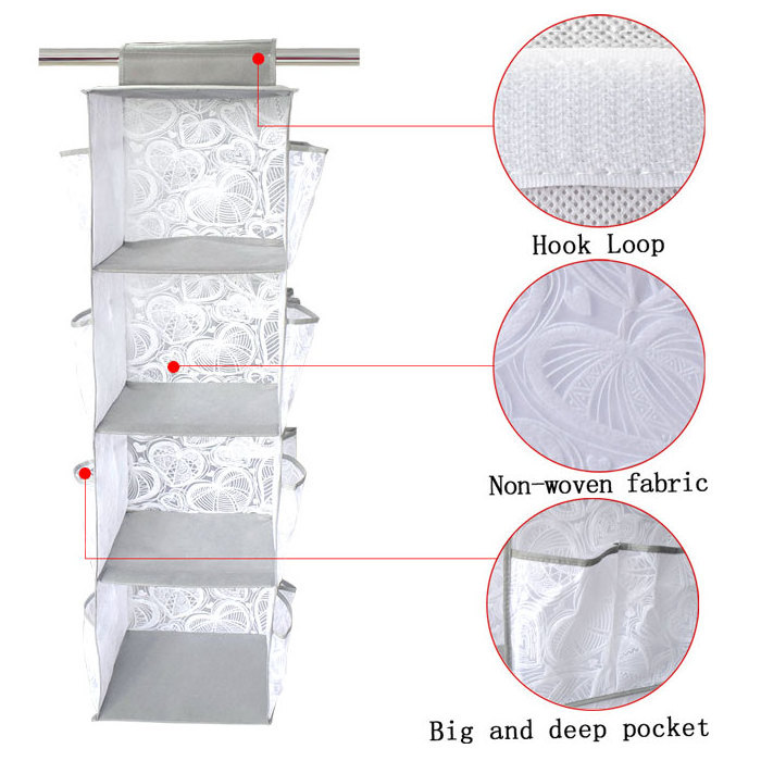 4 Tier Shelf Hanging Closet Organizer Cloth Hanging Dresser with 8 pockets Hanging Closet Cubby for Sweater Handbag Organizer