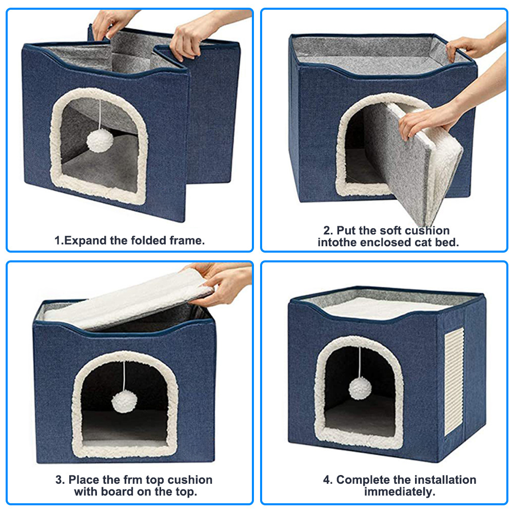 Wholesale Cube Cute Foldable Folding Portable Fabric Multifunctional Indoor Cat Scratcher House Pet Bed