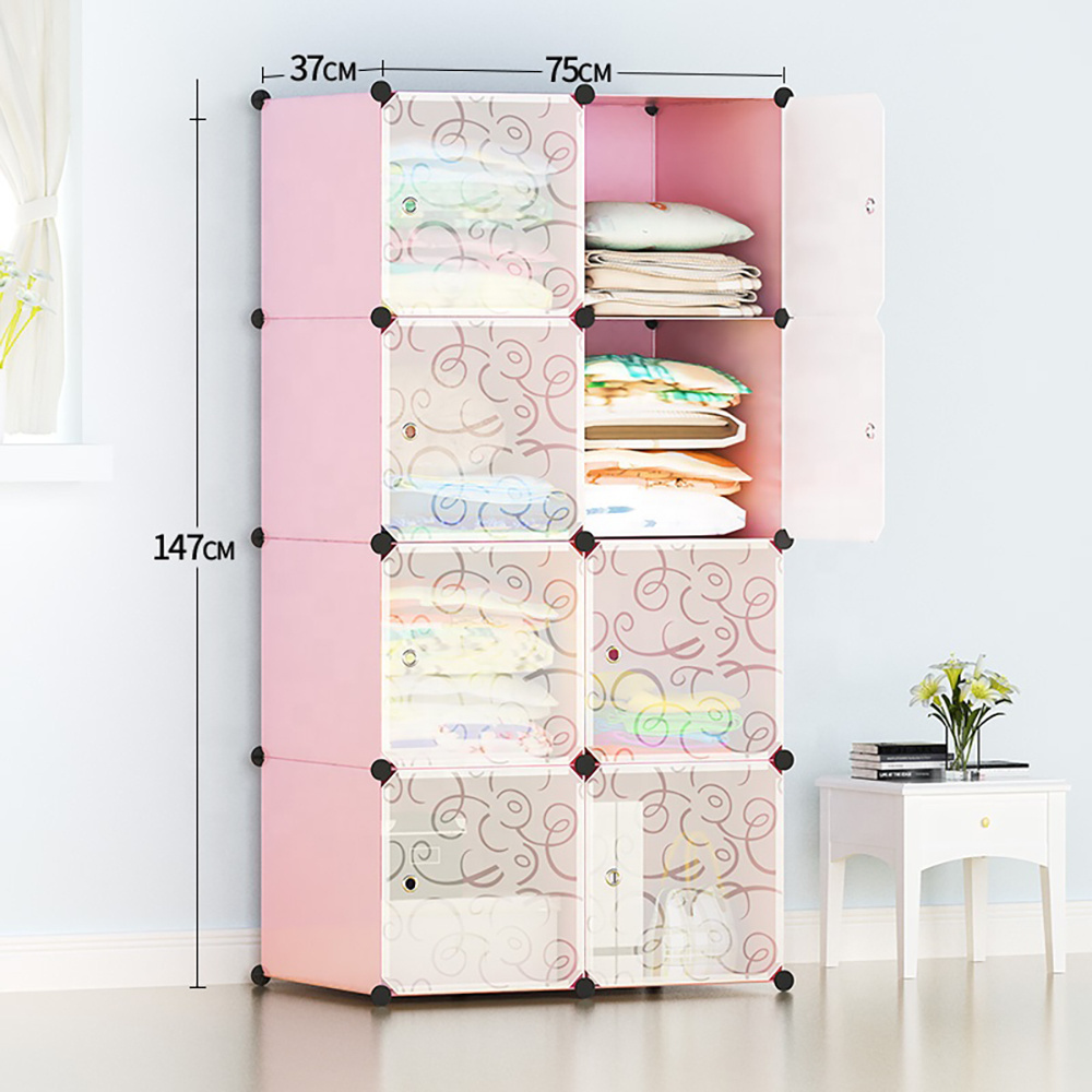 Stackable Portable Shelves Modular Cabinet Cube Storage Closet Organizers  with Doors and Hammer