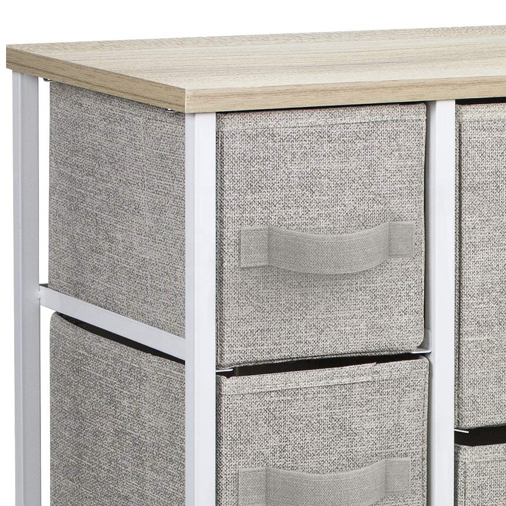 Steel Frame Vertical Dresser Fabric Bins Organizer Drawer Chest Dresser Storage Tower with Fabric Bins