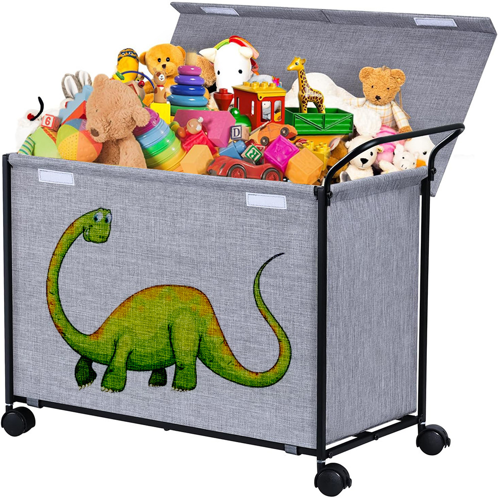 Customized Large Toy Storage Basket Stuffed Animal Storage Box Foldable Removable Children's Toy Chest with Wheels