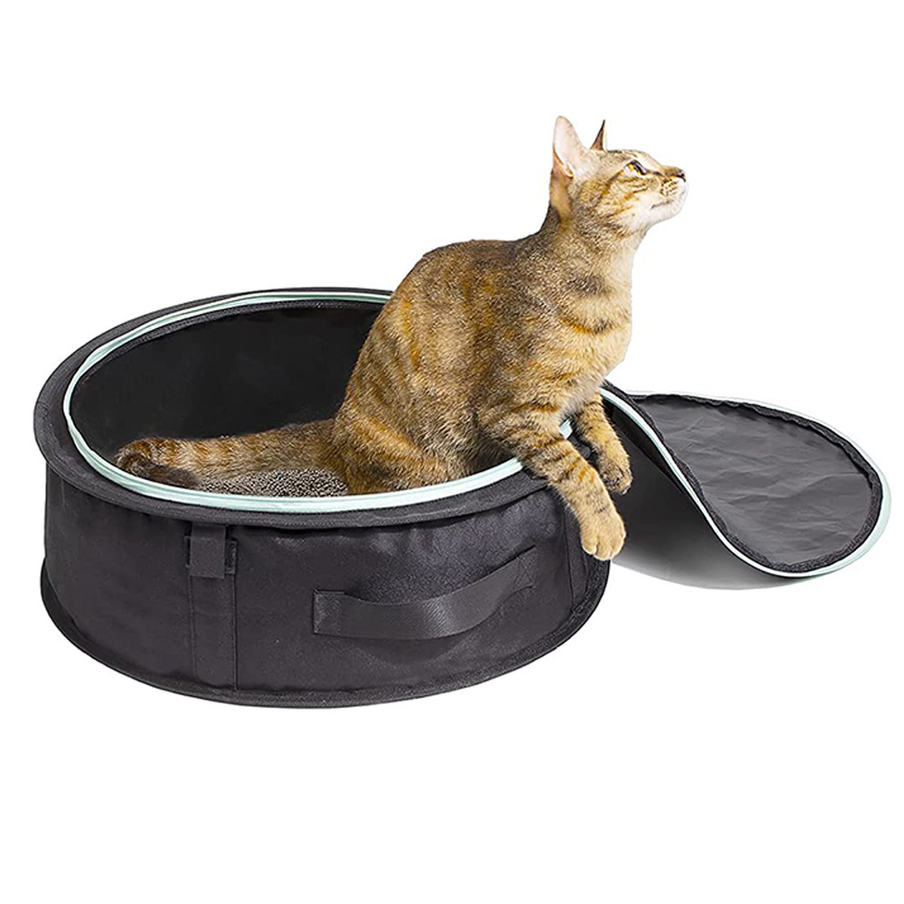 space-saving Travel Cat Litter Box Leak-Proof Portable Litter Box Collapsible Toilet Tray Carrier for Small Medium Cats