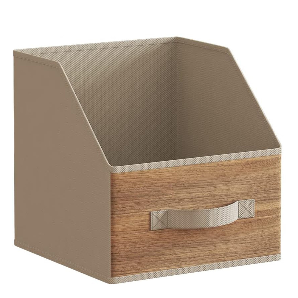 Collapsible Storage Boxes with Treated Fabric Closets Organizer Cube Storage Boxes with Faux Wood Grain Printed Shelves