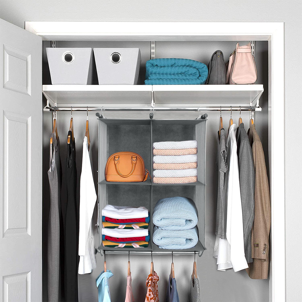 Good Quality 4 Section Hanging Closet Shelves With Garment Rod