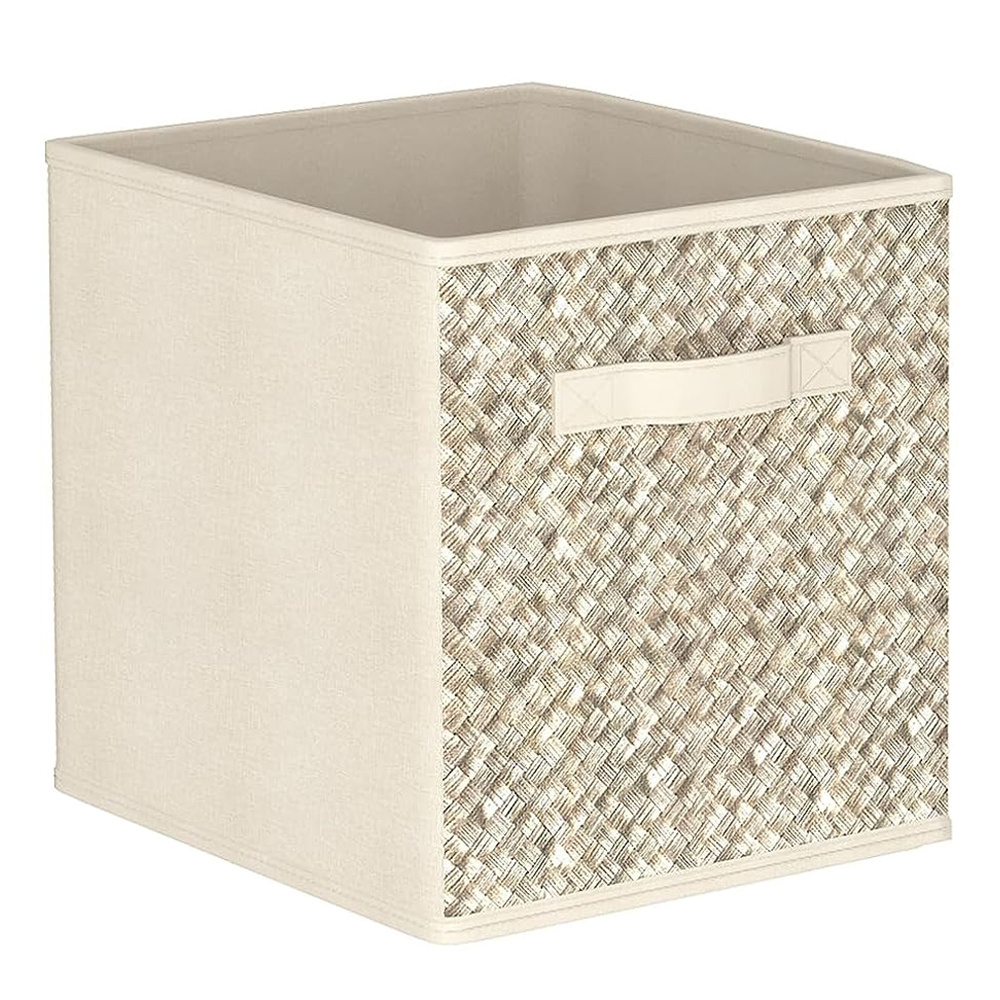 Collapsible Storage Boxes with Treated Fabric Closets Organizer Cube Storage Boxes with Faux Wood Grain Printed Shelves