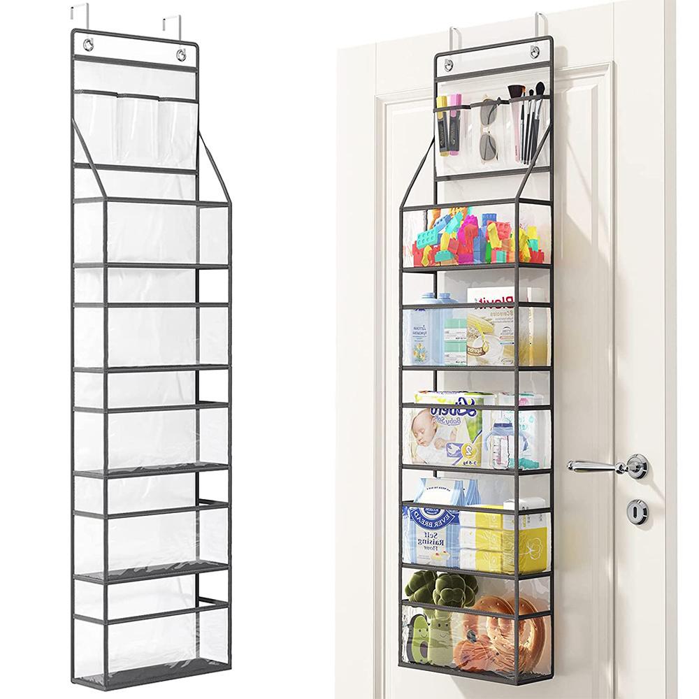 Durable Over Door Hanging Pantry Organizer Storage with Clear PVC Pockets