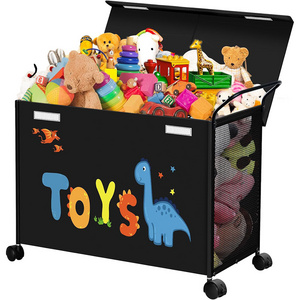 Customized Large Toy Storage Basket Stuffed Animal Storage Box Foldable Removable Children's Toy Chest with Wheels