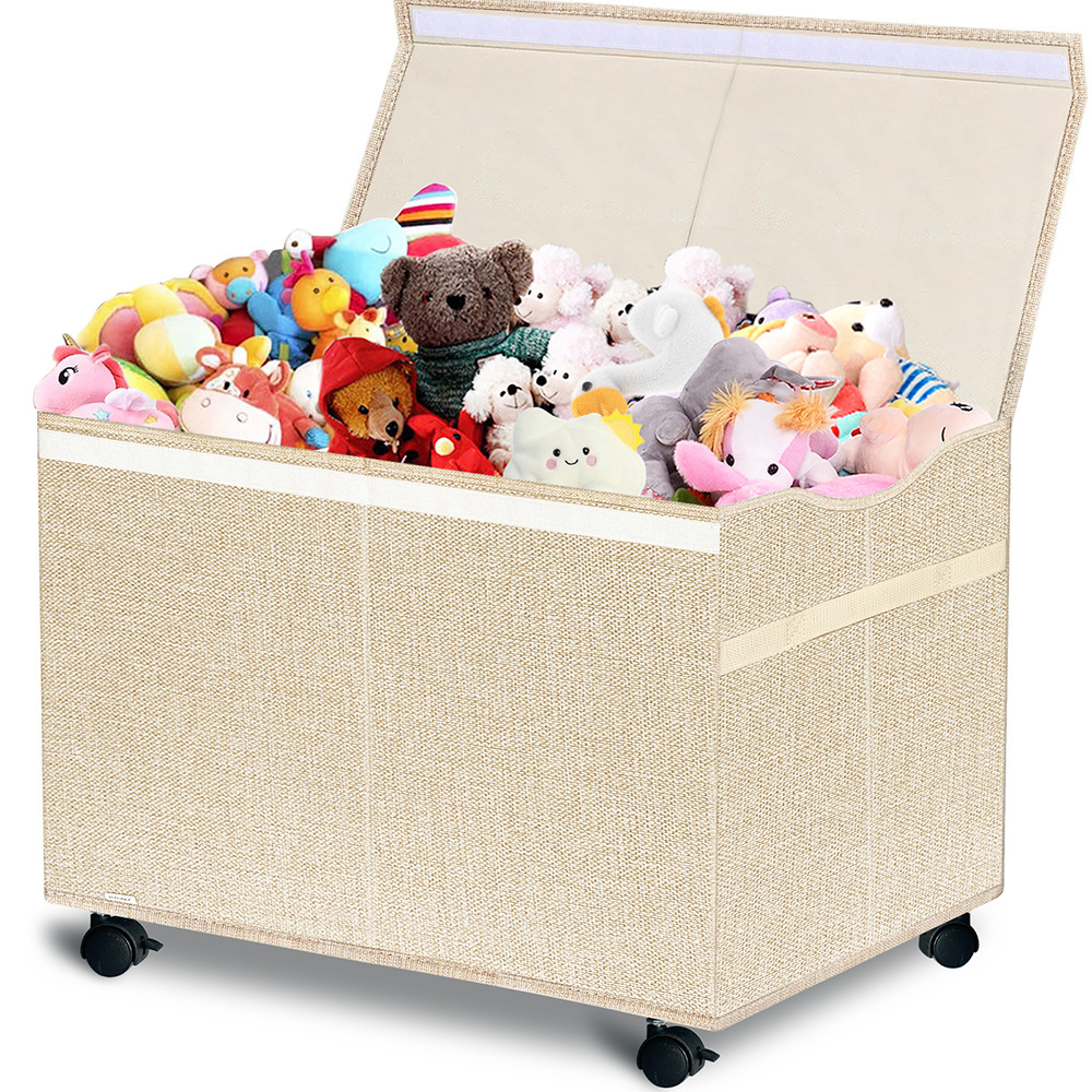 Large Children Toy Chest Toy Storage Box Foldable Toy Basket With Wheels