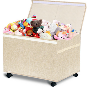 Large Children Toy Chest Toy Storage Box Foldable Toy Basket With Wheels