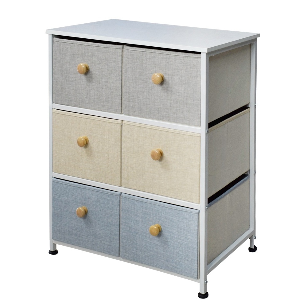 Steel Frame Vertical Dresser Fabric Bins Organizer Drawer Chest Dresser Storage Tower with Fabric Bins