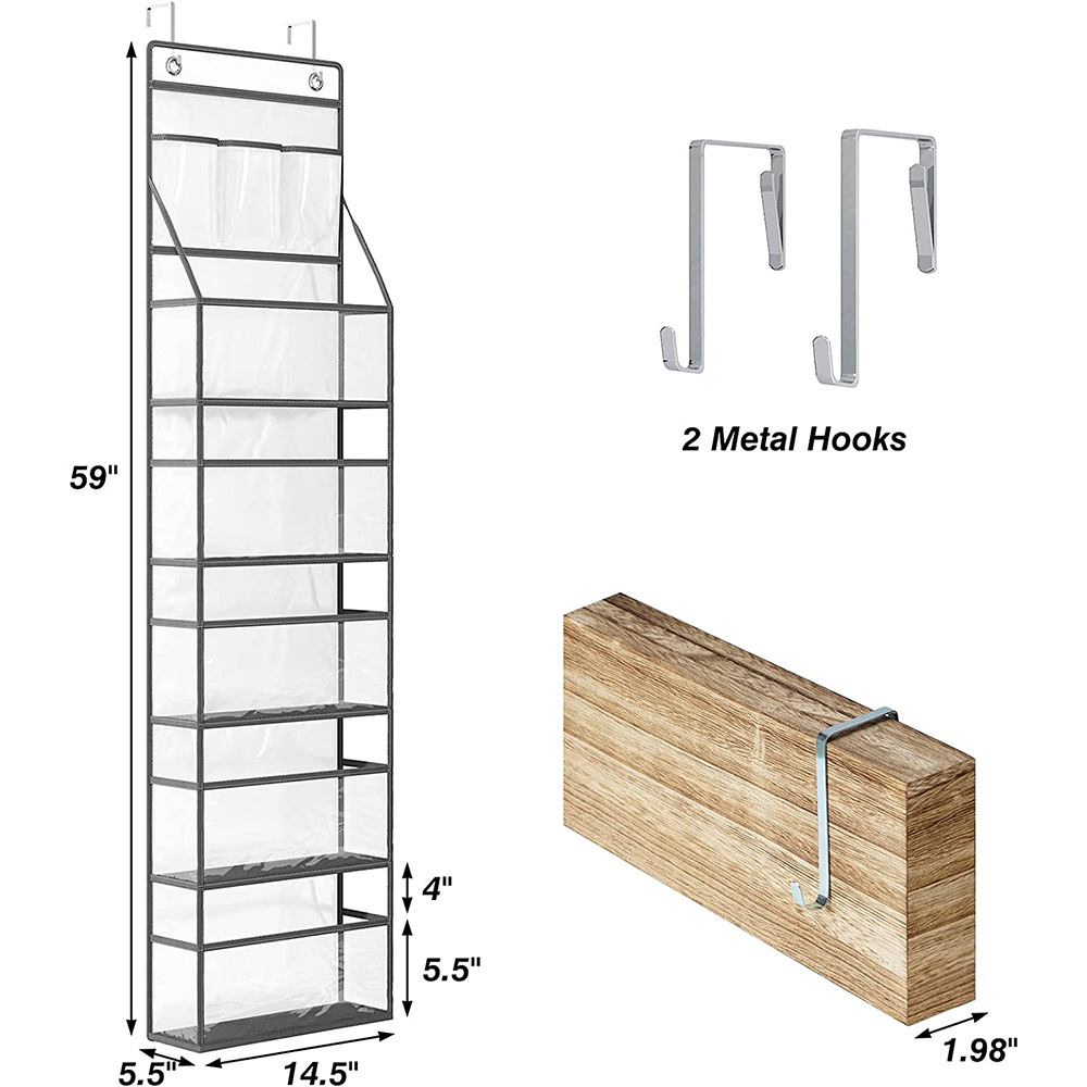 Durable Over Door Hanging Pantry Organizer Storage with Clear PVC Pockets