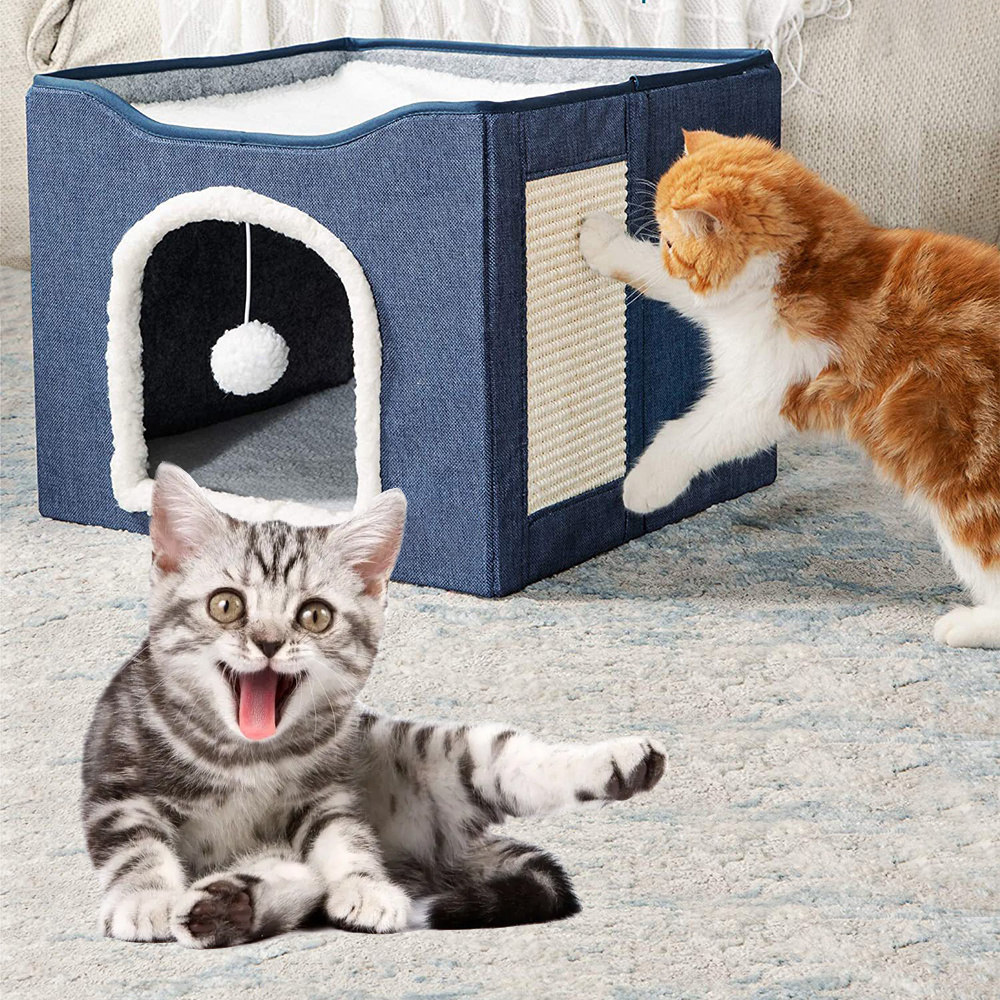 Wholesale Cube Cute Foldable Folding Portable Fabric Multifunctional Indoor Cat Scratcher House Pet Bed