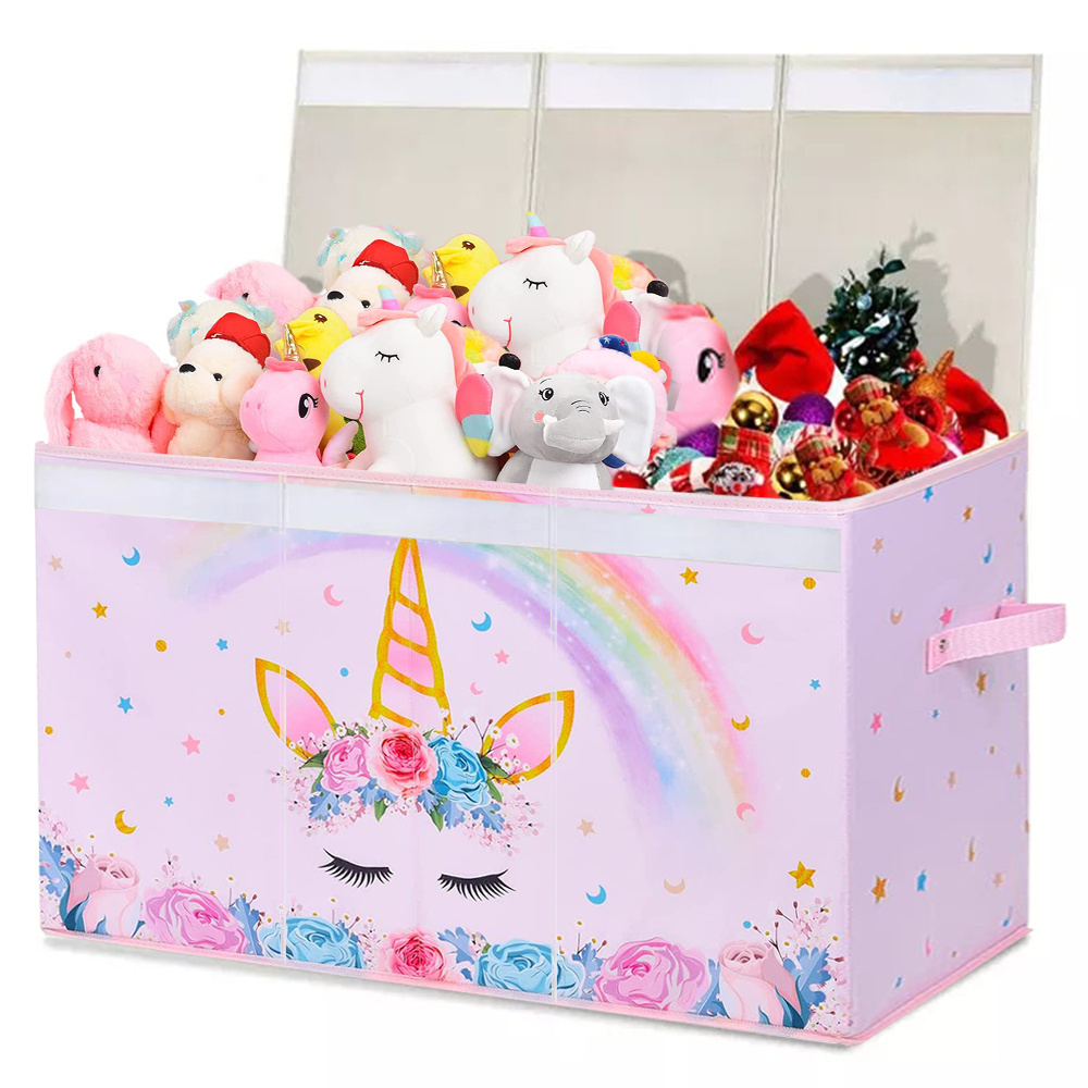 Foldable Fabric Storage Box Large Storage Container with Handle and Lid Cube Kids Toy Storage Box