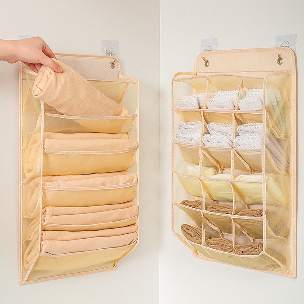 Amazon hot selling Mesh Hanging Clothes Storage Bag for Closet Underwear Organizer for Socks Bras Toys