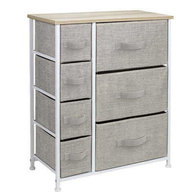 Steel Frame Vertical Dresser Fabric Bins Organizer Drawer Chest Dresser Storage Tower with Fabric Bins