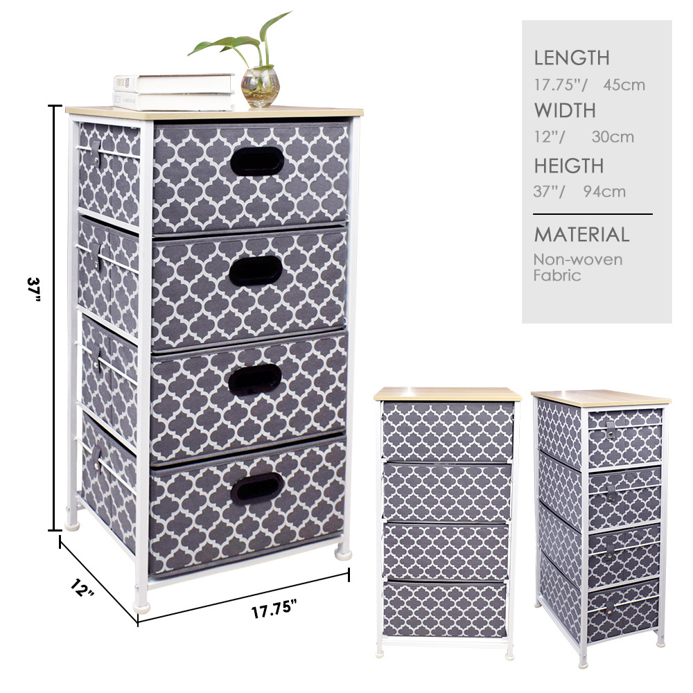 4 Drawer Fabric Vertical Dresser Storage Tower Furniture Storage Tower Unit for Bedroom Nightstand Chest for Clothing Bedroom