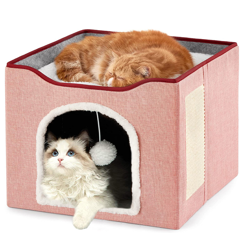 Wholesale Cube Cute Foldable Folding Portable Fabric Multifunctional Indoor Cat Scratcher House Pet Bed