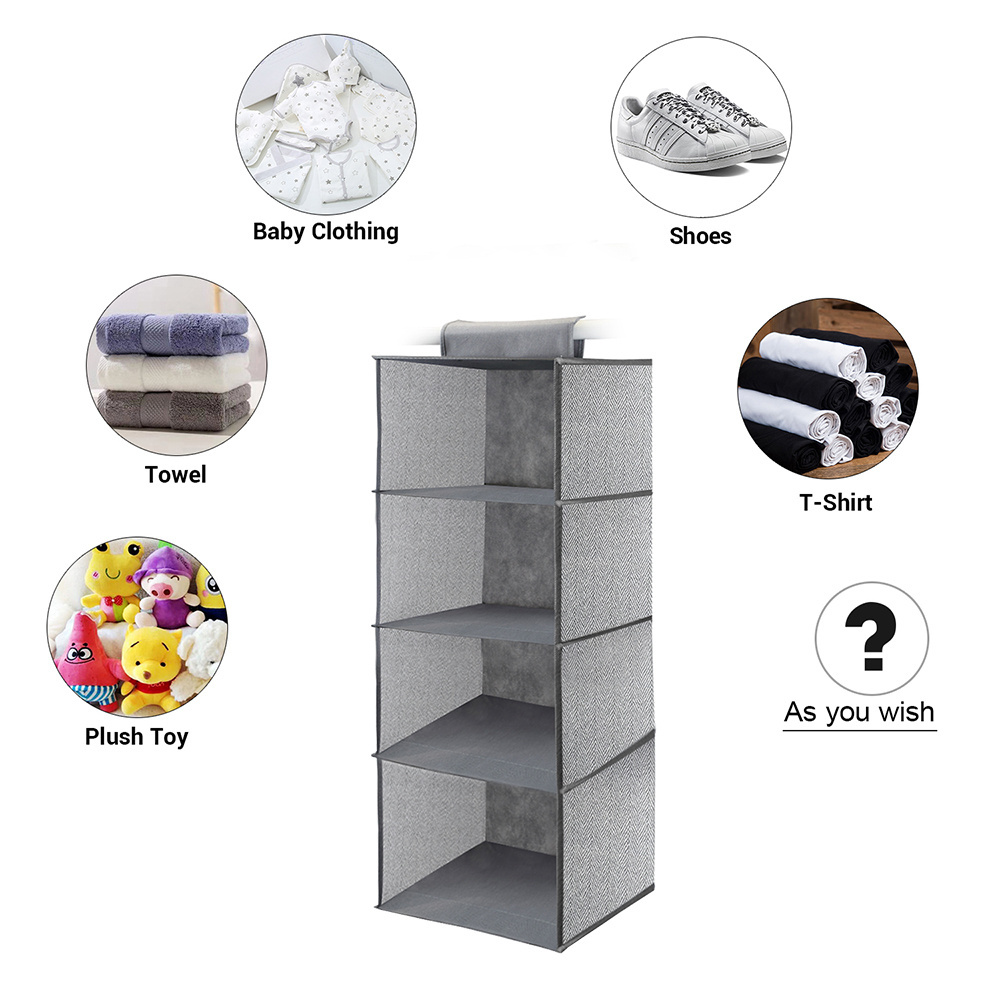 Double Storage Holder 4 Shelves Fabric Wardrobe Hanging Closet Organizer For clothes organizer