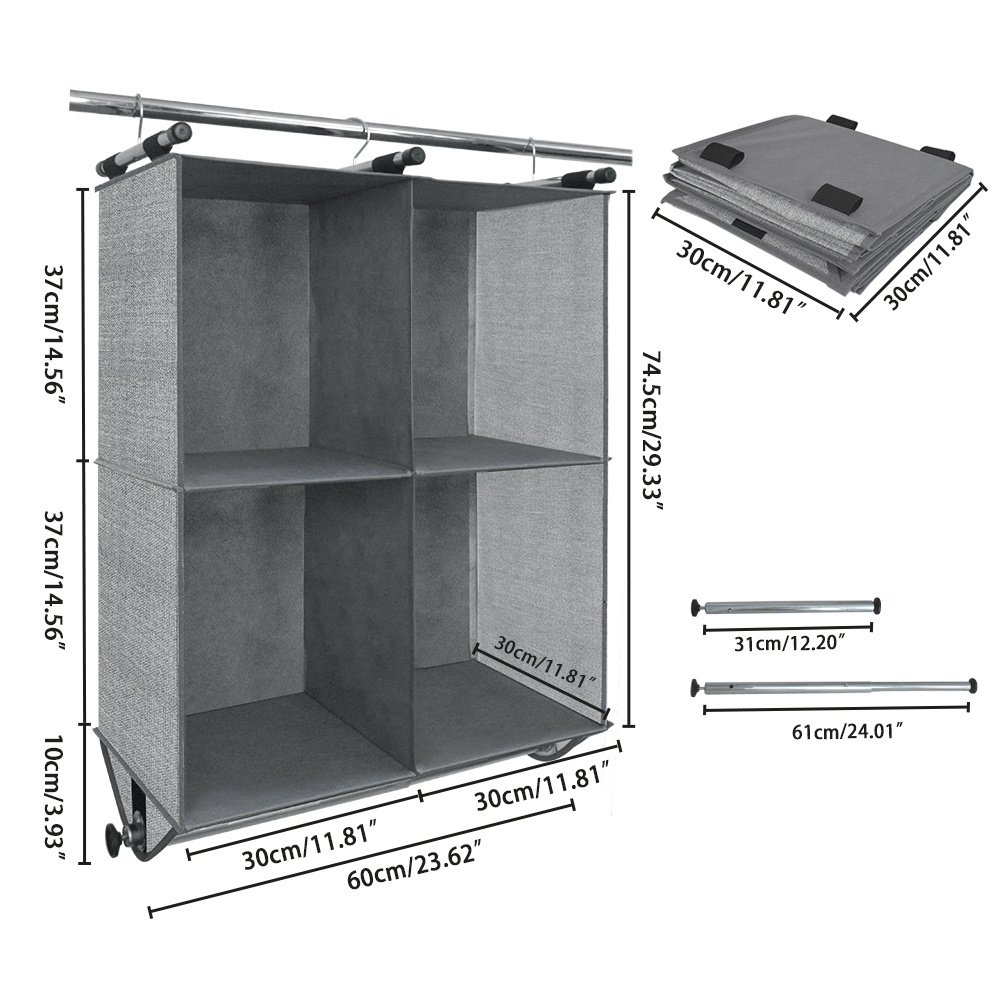 Good Quality 4 Section Hanging Closet Shelves With Garment Rod