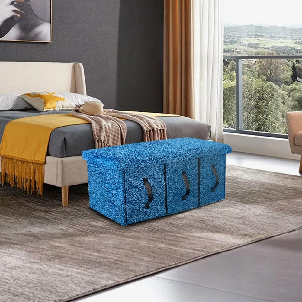 Furniture Square Modern Folding Storage Ottoman Stools with 3 Drawer Organizers