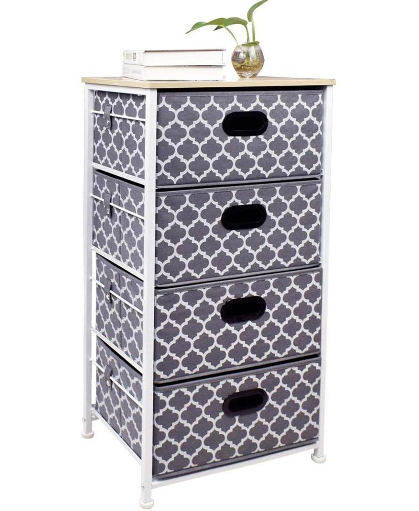 4 Drawer Fabric Vertical Dresser Storage Tower Furniture Storage Tower Unit for Bedroom Nightstand Chest for Clothing Bedroom