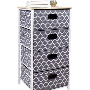 4 Drawer Fabric Vertical Dresser Storage Tower Furniture Storage Tower Unit for Bedroom Nightstand Chest for Clothing Bedroom