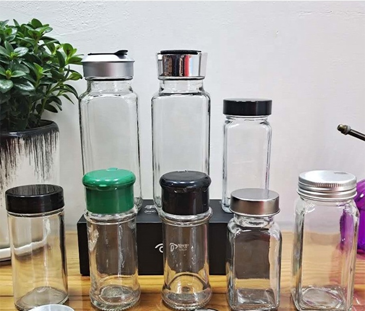 empty pepper salt spice bottle grinder glass bottle  unique glass jar packaging shaker bottles