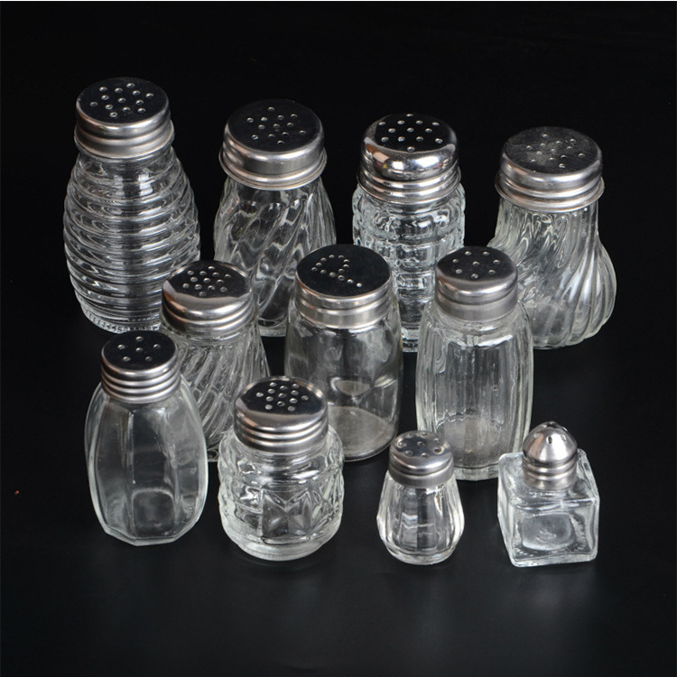 empty pepper salt spice bottle grinder glass bottle  unique glass jar packaging shaker bottles