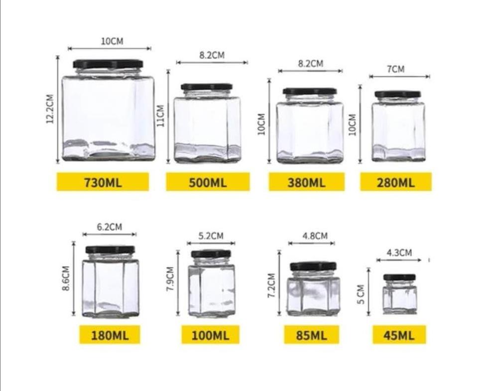 Wholesale 45ml 180ml 280ml Hexagon Storage Glass Jar with Lid Hexagonal Glass Bottle  for Food Honey Jam Hot Chili Sauce