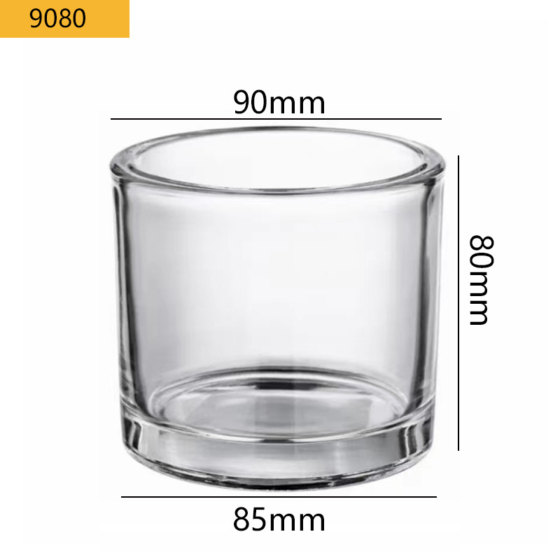 Hot Sale 9080 275ml Glass Candle Vessels Thick Wall Scented Candle Glass Cup with Wooden Lid 10 Oz Votive Glass Candle Holder