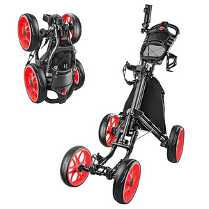 Golf Push Cart Of 4 Wheels Easy Foldable with Foot Brake Umbrella Holder Golf Push Carts Trolley