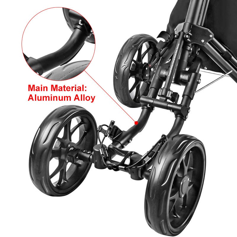 Golf Push Cart Of 4 Wheels Easy Foldable with Foot Brake Umbrella Holder Golf Push Carts Trolley