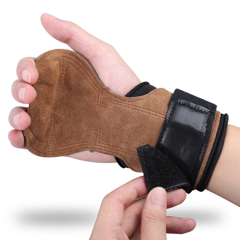 Cowhide Gym Wrist Palm Prodector Hand Brace Guards Wraps Wrist Support For Weightlifting Hand Grips