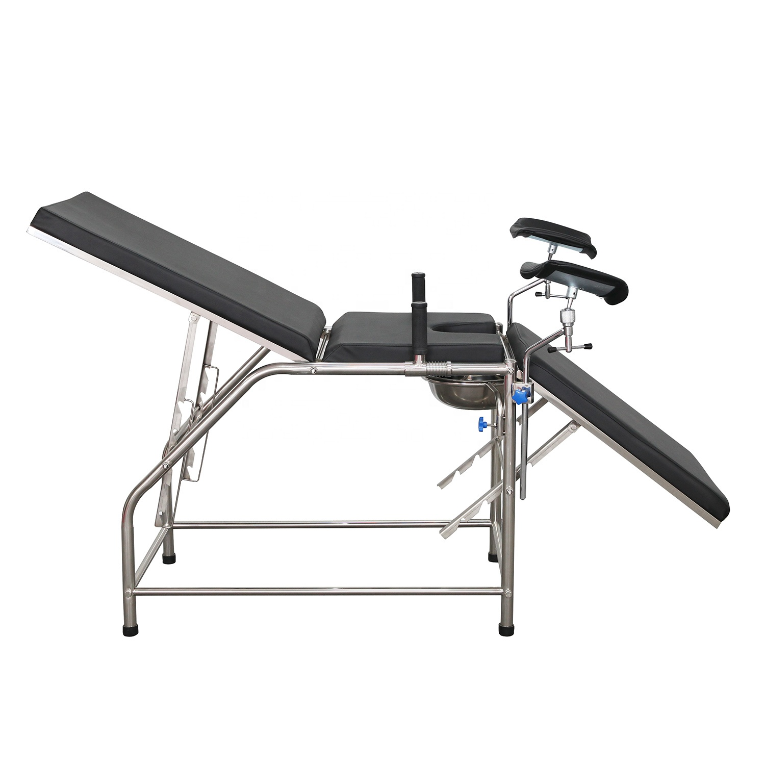 Gyno Exam Table 304 Stainless Steel Manual Medical Portable Exam Table with Stirrups for Hospital or Clinic Inspection