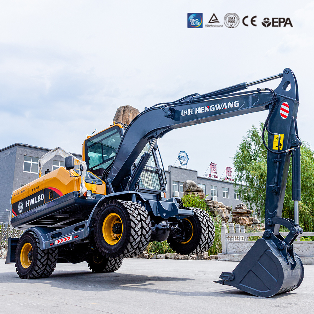 HW80L hot sale Wheeled Excavators 8Ton rubber tire tyre digger factory Price