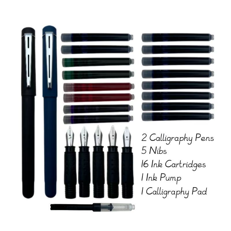 HY Calligraphy Pen Set 25 pieces Gift Box Set 2 Pens 5 free-flowing Nib sections 16 Ink cartridges 1 pad1pump