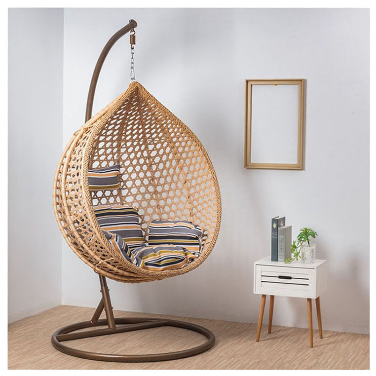 Outdoor Garden Furniture Patio Swings With Metal Canopy Stand Rattan Indoor Egg Chairs Hanging Swing Egg Chair For Adult