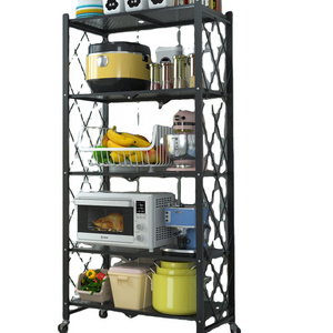 Home Storage foldable metal Shelf organizer with Wheels telescopic kitchen folding rack