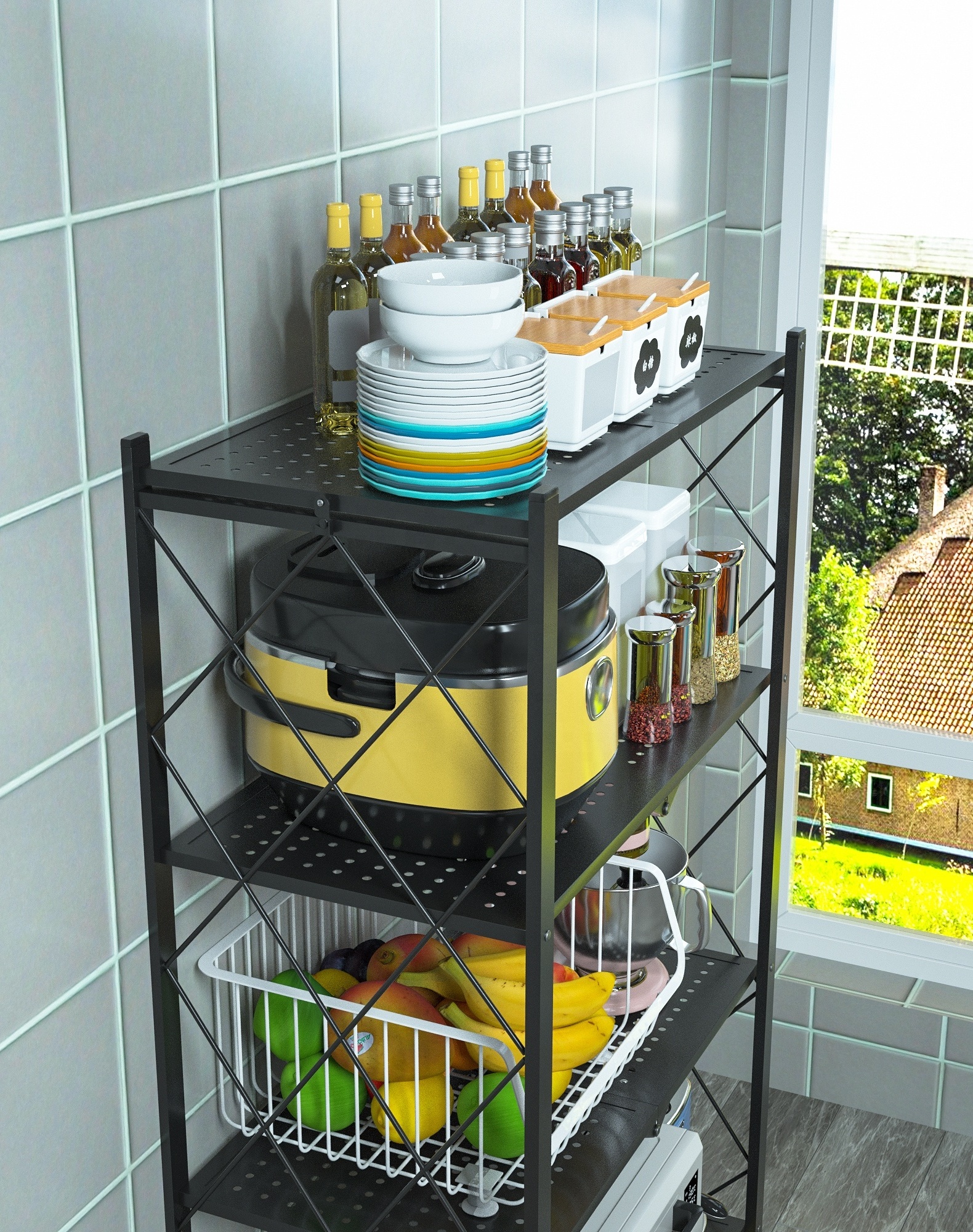 Multi-layer Folding Kitchen Display Shelf  Kitchen Organizer Rack Storage Shelves