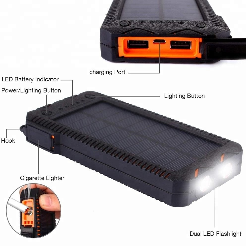 20000mah High Capacity Portable Solar Power Bank Solar Charger With Led Cigarette Lighter